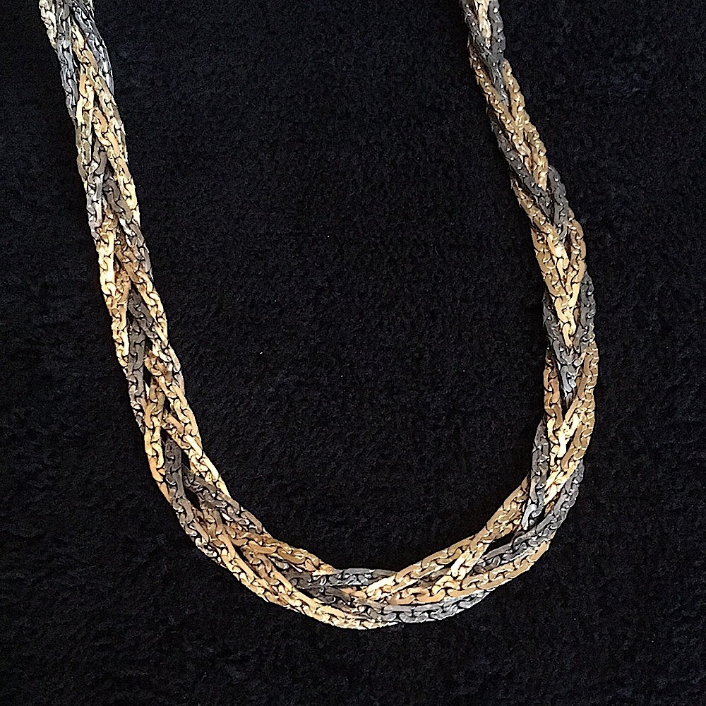 Crown Logo USA Gunmetal Silver and Gold Toned Thick Chain Necklace